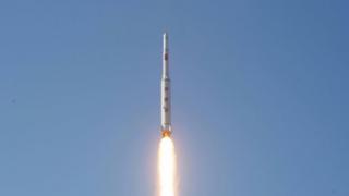 A North Korean long-range rocket is launched into the air at the Sohae rocket launch site in this undated photo released by North Korea's Korean Central News Agency (KCNA) in Pyongyang, 7 February 2016