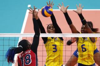 Colombia v Dominican Republic volleyball match at the Callao Sports Centre, Lima, Peru