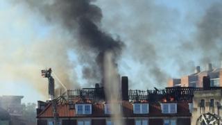 The damaged roof following a fire in a University of Bristol block of accommodation
