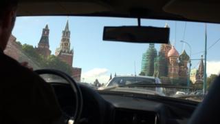 View of the Kremlin from inside a taxi
