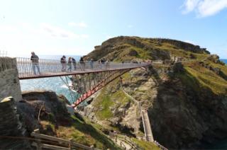 View of the new footbridge re-connecting both halves of Tintagel Castle for the first time in 500 years, has at long last been opened.