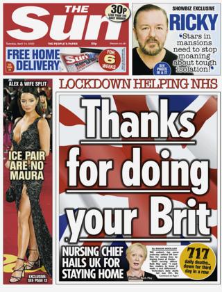 Front page of the Sun