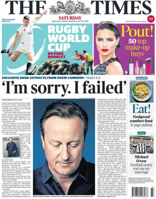 The front page of the Times on 14 September 2019