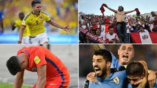 Las caras de las eliminatorias: Falcao, la afición peruana, Suárez y Alexis Sánchez.