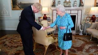 The Queen greeting Boris Johnson after he became prime minister in July