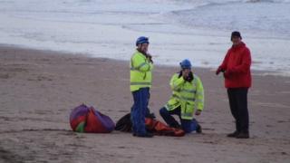 Paramedics, the police and Coastguard were called to the scene at Whiterocks beach