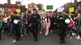 A march in support of LGBT+ rights