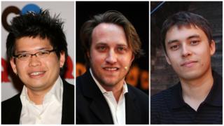 Steve Chen, Chad Hurley y Jawed Karim en tres imágenes separadas