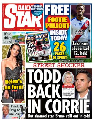Daily Star front page 13/07/20