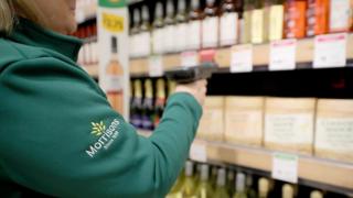 Morrisons jacket and wine bottles