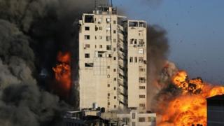 Building destroyed by Israeli air strikes on Gaza City