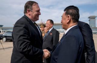 US Secretary of State Mike Pompeo says goodbye to Kim Yong-chol at Pyongyang airport