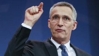 Secretary General Jens Stoltenberg stresses a point as he speaks during a news conference at the NATO headquarters in Brussels, Belgium