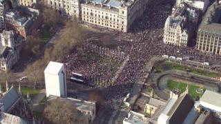 Parliament Square aerial shots of thousands of Leave supporters