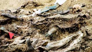 A mass grave for victims of the Srebrenica massacre