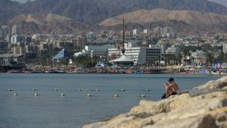 A general view of Eilat and Eilat mountains in the background.