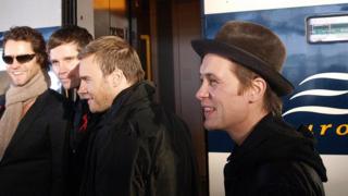 Members of the band Take That use the Eurostar in 2008