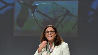 European Commissioner for Trade Cecilia Malmstrom addresses the media on the launch of the Alliance for Torture-Free Trade at the European Commission in Brussels on September 7