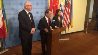 Canciller venezolano, Jorge Arreaza, durante una conferencia de prensa en la sede de las Naciones Unidas.