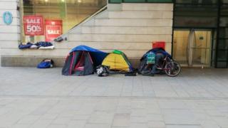 Tents on a Cardiff street