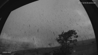 Webcam image from HVO Observation Tower of ash plume from this morning's explosive eruption at Kīlauea Volcano's summit