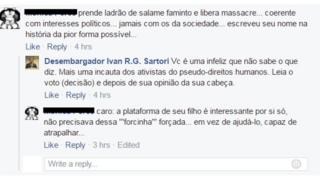 Reprodução de discussão entre Ivan Sartori e seguidor no Facebook