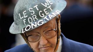 File photo shows an Australian war veteran wearing a helmet commemorating the battle of Long Tan