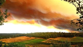 Humo de los incendios forestales que asolan la ciudad australiana de Perth el domingo.