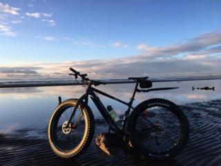 A cold day at Prestwick beach, with clear views across to Arran
