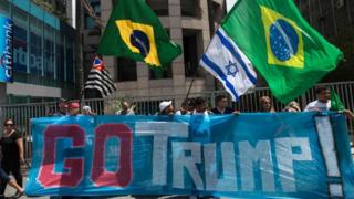 Supporters of US presidential candidate Donald Trump rally in Sao Paulo, Brazil on 29 October 2016
