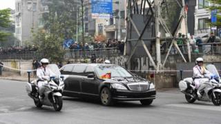 North Korean leader Kim Jong Un"s motorcade arrive in Hanoi on February 26, 2019