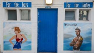 A view of murals at toilets at the Brass Bell restaurant in Kalk Bay, Cape Town, South Africa, 23 July 2018.