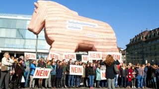 Model of a Trojan horse used by No campaign