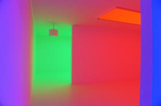 Carlos Cruz-Diez's Chromosaturation installation is displayed as part of the Light Show at the Hayward Gallery.