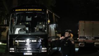 Damaged Borussia Dortmund bus on 11 April