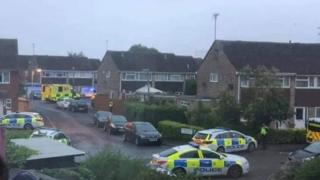 Police vehicles in street