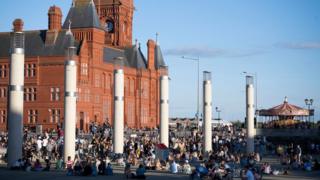 People congregating at Cardiff Bay