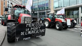 A protest in Brussels against the EU-Mercosur deal in July 2019