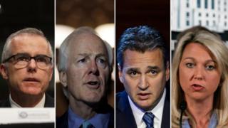 (Soldan sağa) FBI'ın geçici başkanı Andew McCabe, Cumhuriyetçi Senatör John Cornyn, New York hakimi Michael Garcia, avukat Alice Fisher