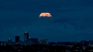 Strawberry moon at Lions Gate Bridge, Vancouver, Canada