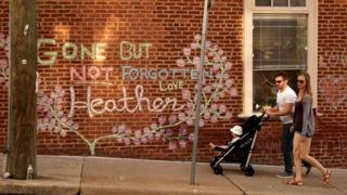 A memorial to Heather Heyer in downtown Charlottesville