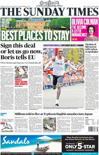 Front page of the Sunday Times on 13 October 2019