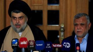 مقتدى الصدر وهادي العامري في مؤتمر صحفي