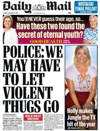 Newspaper headlines: Police warning over 'violent thugs' - BBC News