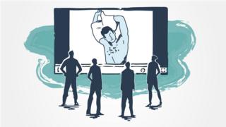 Ilustración de un hombre en una webcam.