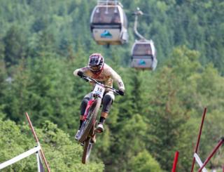Men's downhill final during mountain bike world cup