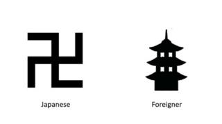 Graphic of Japan map symbols for foreigners and Japanese