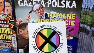 Copy of Gazeta Polska, with the anti-LGBT sticker