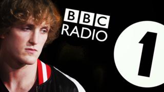 Logan Paul looking down next to an image of the BBC Radio 1 logo