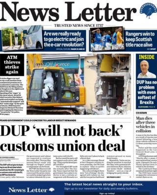 Belfast News Letter front page Monday 8 April